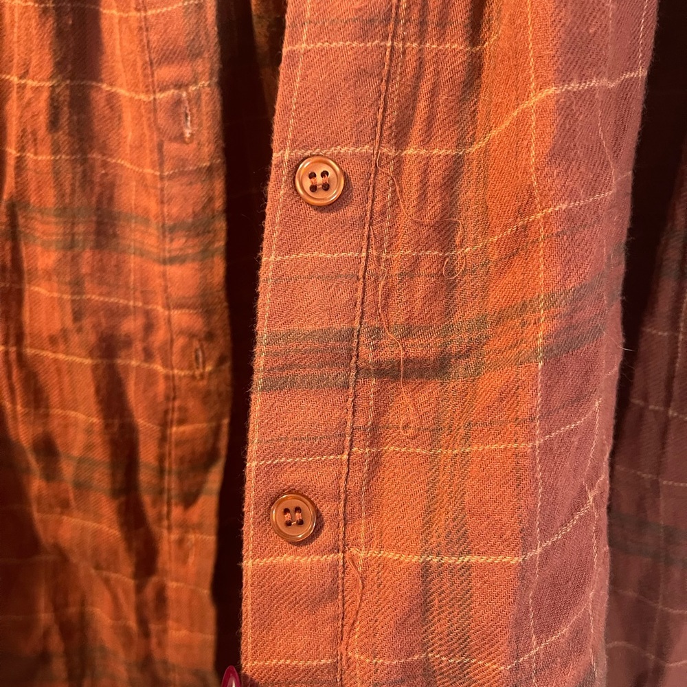 Max Studio Rust Plaid Ruffle Yoke Button-Up Blouse - Picture 8 of 16